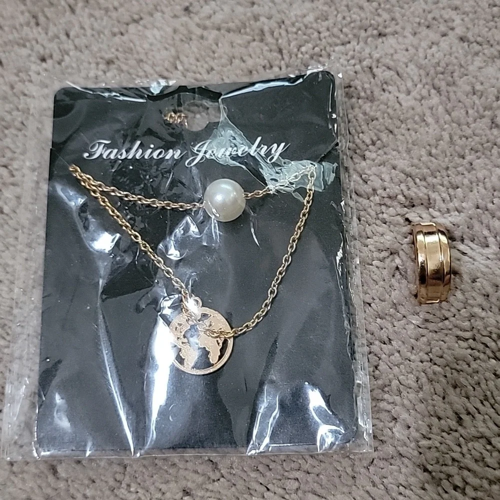 Fashion Jewelry Necklace and Ring Set - Gold Color